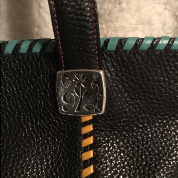 Brighton Black Leather Shoulder Bag with floral lining & 2 bonus charms - Picture 3 of 8